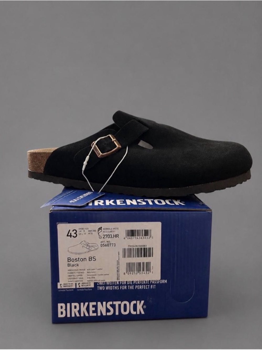 Birkenstock Boston BS Black Suede Clogs EU 43 US 10-10.5 NWT